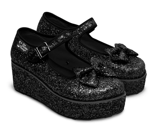 Chocolaticas® Black Glitter Women's Mary Jane Platform - HalfMoonMusic