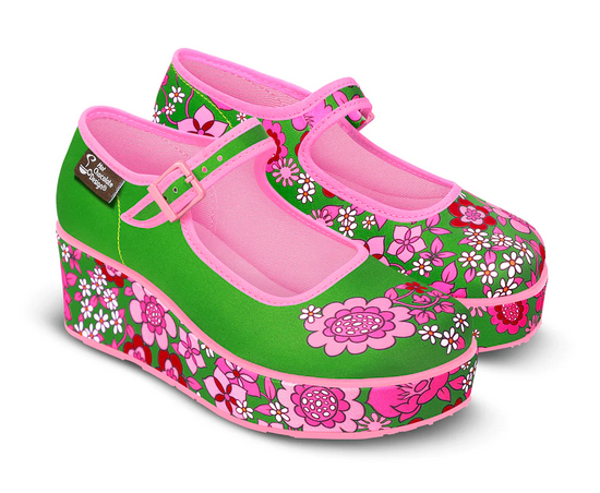 Chocolaticas® Pink Flowers Women's Mary Jane Platform - HalfMoonMusic