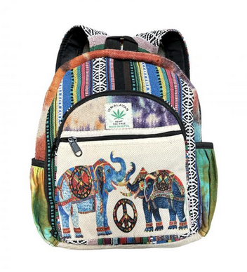 Cotton Hemp Patchwork Double Elephants Peace Mini Backpack - HalfMoonMusic