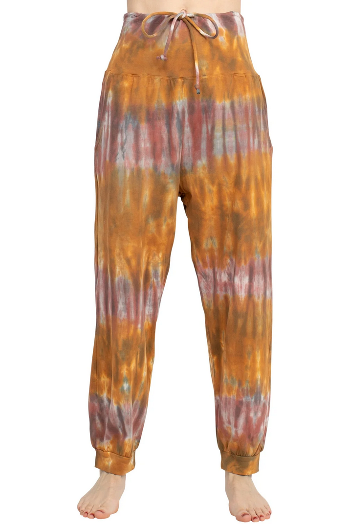 Women's Cotton Spandex Tie-Dye Serenity Drawstring Jogger Pants - HalfMoonMusic