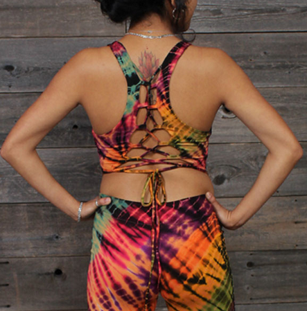 Women's Rayon Spandex Tie-Dye Orange Sunshine Laced Back Bralette Top - HalfMoonMusic