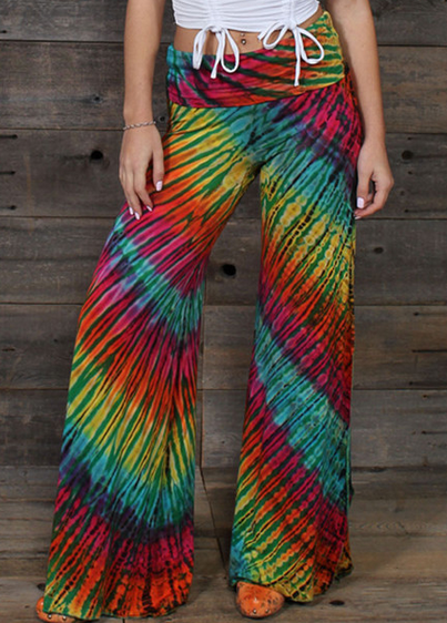 Women's Rayon Spandex Tie-Dye Side Slit Extra Waist Palazzo Pants - HalfMoonMusic