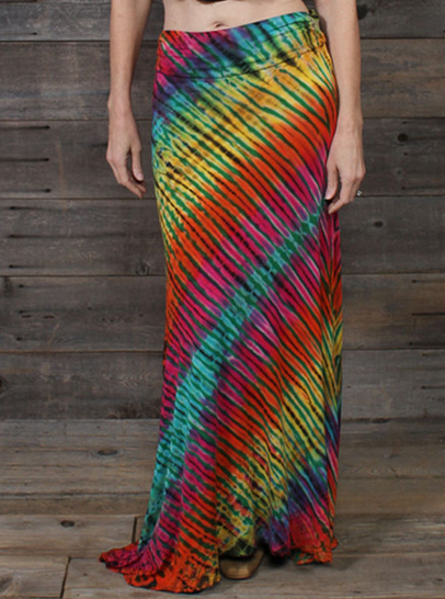 Women's Rayon Spandex Tie-Dye Bright Light Maxi Skirt - HalfMoonMusic