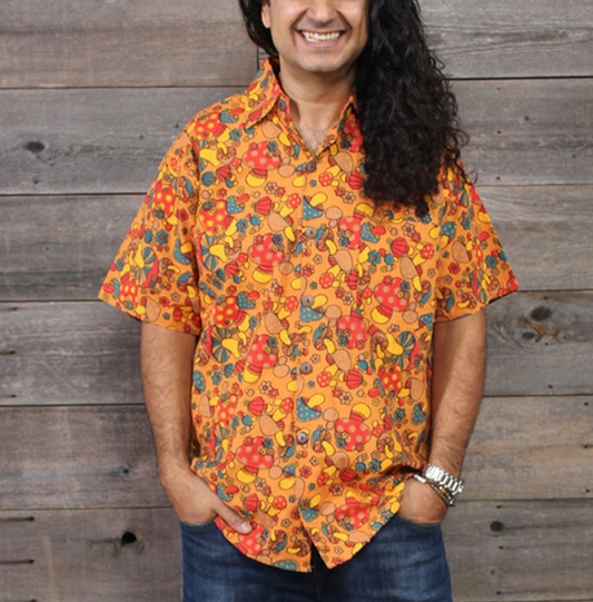 Men's Wonderland Flowers & Mushrooms Button-Down Pocket Shirt - HalfMoonMusic