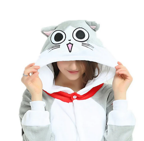 Unisex Grey Cat Onesie - HalfMoonMusic