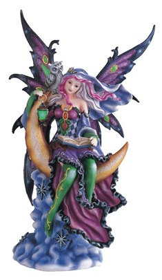 Purple Fairy on Moon Statue - HalfMoonMusic