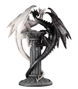 Black & White Dual Dragons Pillar Statue - HalfMoonMusic