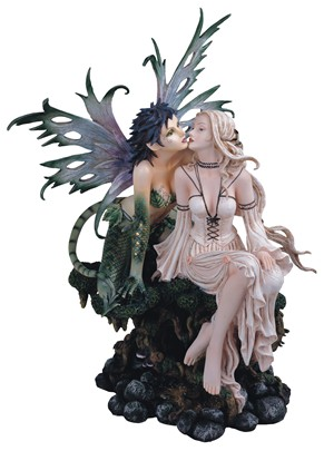 Green Fairy & Lady In White Large Nature Statue - HalfMoonMusic