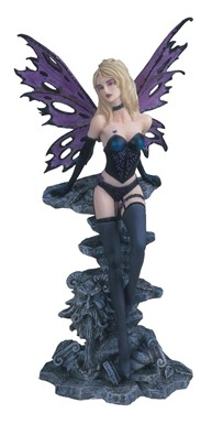 Purple Goth Fairy with Gargoyle Statue - HalfMoonMusic