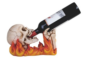 Flaming Skeleton Wine Bottle Rest Statue - HalfMoonMusic