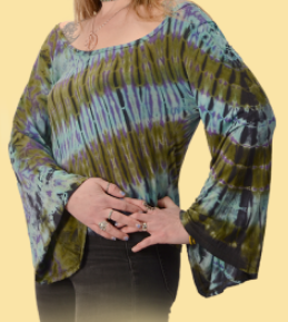 Women's Spandex Tie-Dye Flare Sleeve Janis Top - HalfMoonMusic