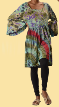 Women's Spandex Tie-Dye Extra Flared Sleeve Babydoll Dress - HalfMoonMusic