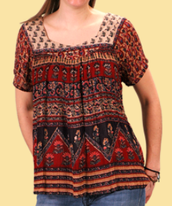 Women's Rayon Crepe Indian Print Short Sleeve Blouse Top - HalfMoonMusic
