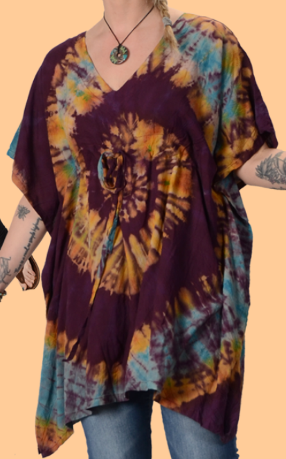 Women's Rayon Tie-Dye Electric Forest Light Poncho - HalfMoonMusic