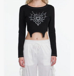 Women's Heart Web Longsleeve Garter Top - HalfMoonMusic