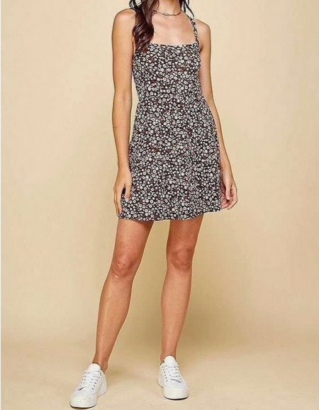 Women's Floral Lace Up Cami Skater Dress - HalfMoonMusic