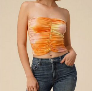 Ruched Tie-Dye Tube Top - HalfMoonMusic