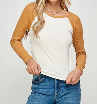 Women's Color Block Ribbed Raglan Top - HalfMoonMusic