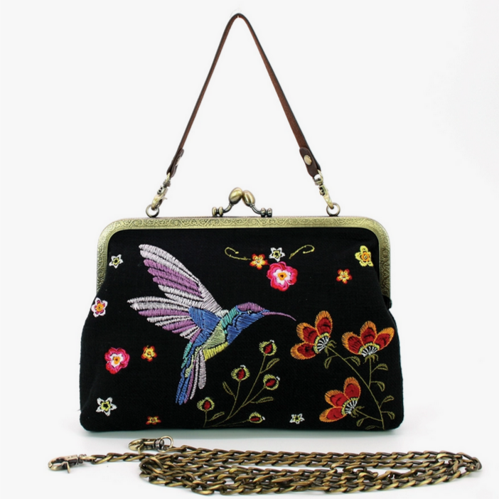 Hummingbird Kisslock Crossbody Clutch Bag - HalfMoonMusic