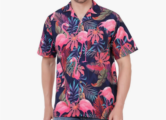Men's Floral Flamingo Hawaiian Shirt - HalfMoonMusic