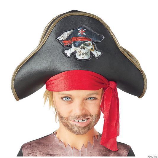 Kid's Black Pirate Hat with Jolly Roger - Halloween Accessory - HalfMoonMusic