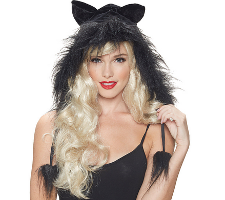 Black Kitty Cat Furry Hood - Halloween Costume Accessory - HalfMoonMusic