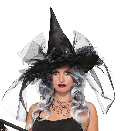 Fancy Lace & Tulle Witch Hat - Halloween Costume Accessory - HalfMoonMusic