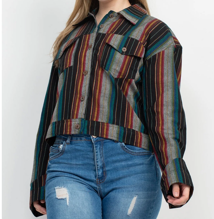 Women's Cotton Striped Rancher Jacket - HalfMoonMusic