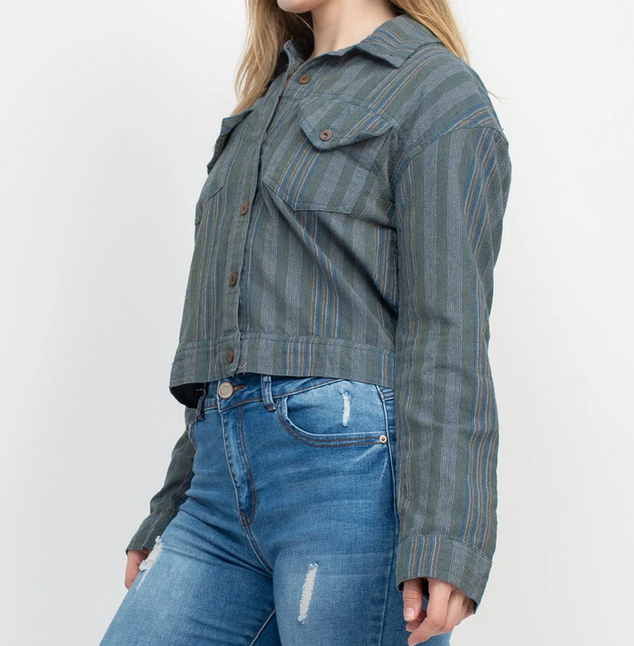 Women's Cotton Striped Rancher Jacket - HalfMoonMusic