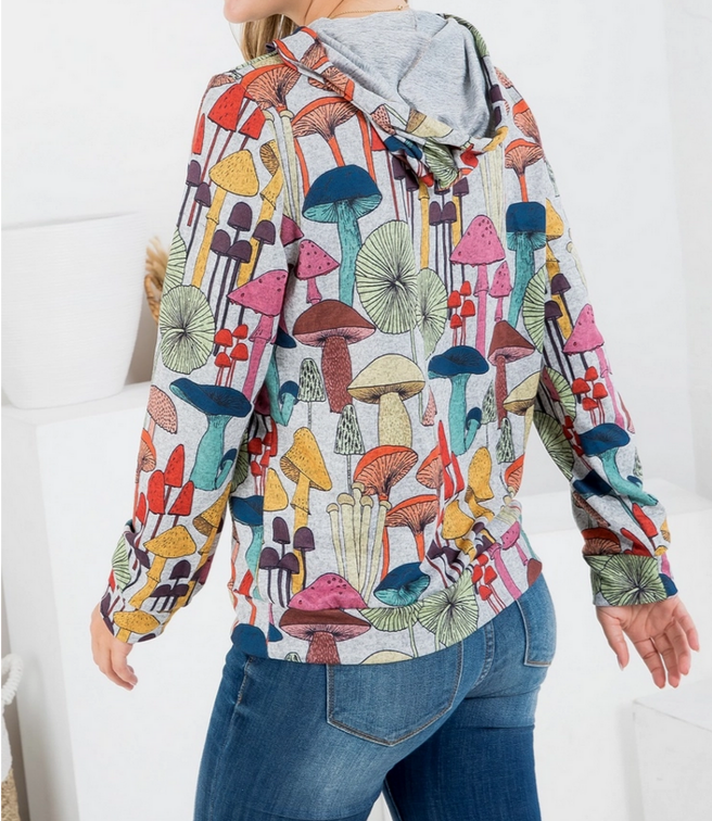 Women's Whimsical Mushroom Print Hoodie - HalfMoonMusic