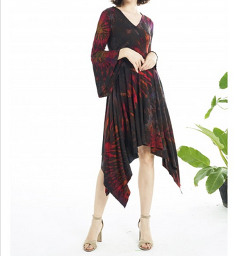 Women's Tie-Dye LS Asymmetric Hem Midi Dress - HalfMoonMusic