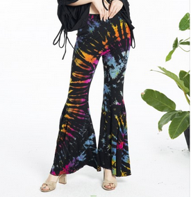 Women's Tie-Dye Bell Bottom Pants w/ Pockets - HalfMoonMusic
