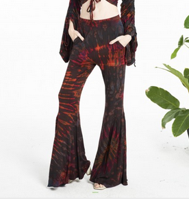Women's Tie-Dye Bell Bottom Pants w/ Pockets - HalfMoonMusic