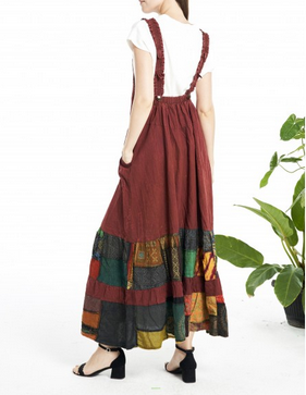 Women's Patchwork Pinafore Dress - HalfMoonMusic