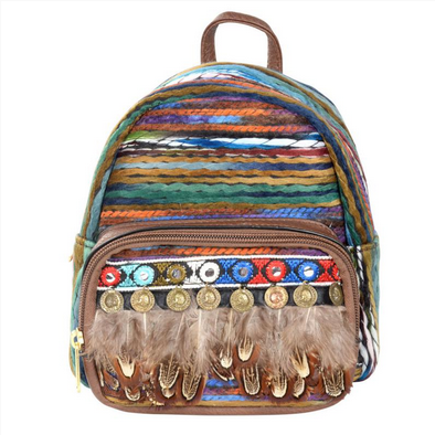 Feathered Mini Multi-Color Woven Backpack