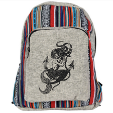 Mermaid Print Striped Patchwork Backpack