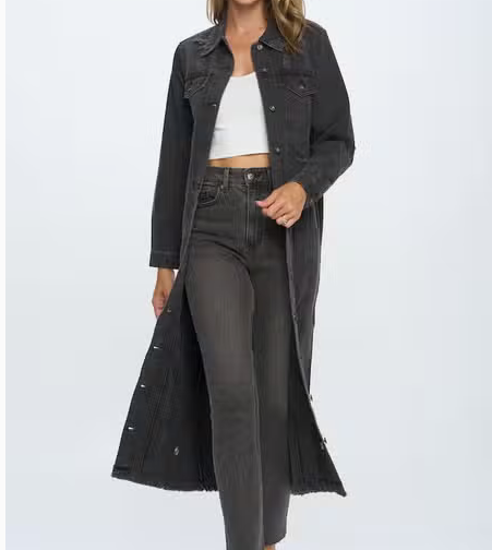 Women's Distressed Denim Long Jacket