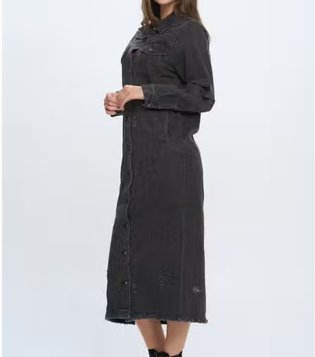 Women's Distressed Denim Long Jacket