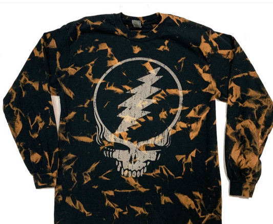 Men's Grateful Dead Bleach Crinkle Stealie Tie-Dye Long Sleeve T-Shirt