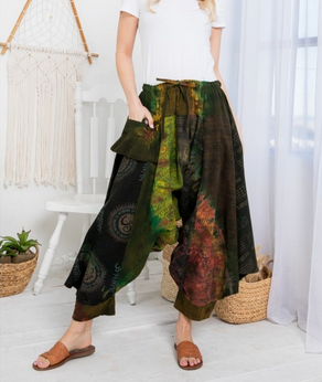 Women's Patchwork Pants with drawstring & a side pocket