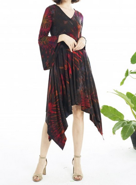 Women's Tie-Dye Long Bell Sleeve Midi Dress