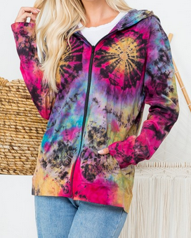 Women's Tie-Dye Zip Up Hoodie Jacket