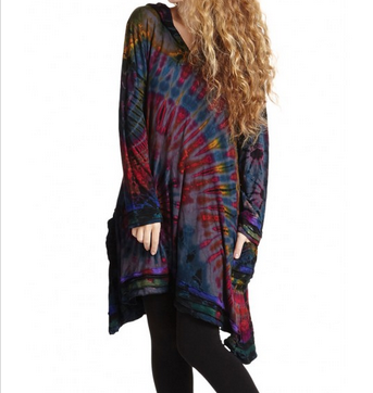 Women's Tie-dye long sleeves hoodie dress