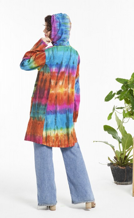 Tie-Dye Zip Up Hoodie Long Jacket