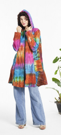 Tie-Dye Zip Up Hoodie Long Jacket