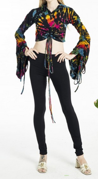 Women's Tie Dye Ruched Sleeve Crop Hoodie