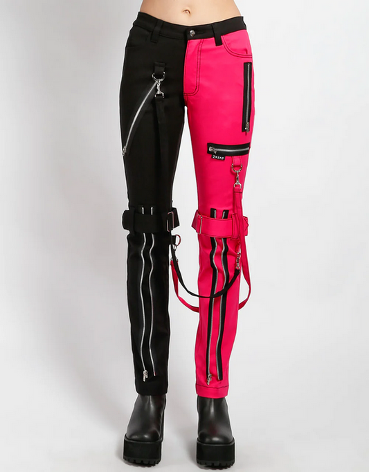 Unisex Split Color Hot Pink & Black Bondage Punk Tripp Pants
