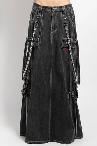 Women's Denim Chained Strength Long Jean Tripp Skirt