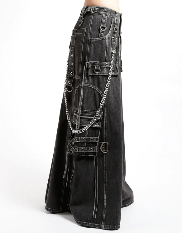 Women's Denim Chained Strength Long Jean Tripp Skirt
