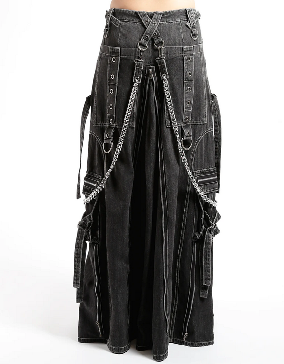 Women's Denim Chained Strength Long Jean Tripp Skirt